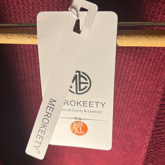 Meerokeety NWT Women’s LS Open Front Waffle Knit Cardigan Color Maroon Size XL - Picture 2 of 4